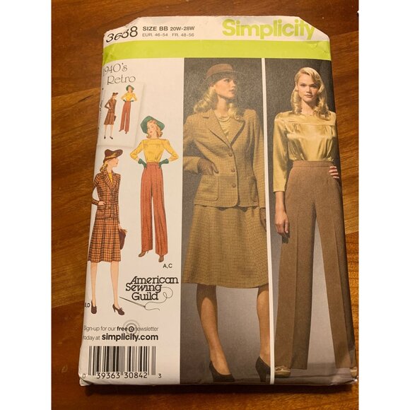 Simplicity Retro 40s Sewing Pattern 3688 Size 20W 22W 24W 26W 28W Blouse Pants S - Picture 1 of 5